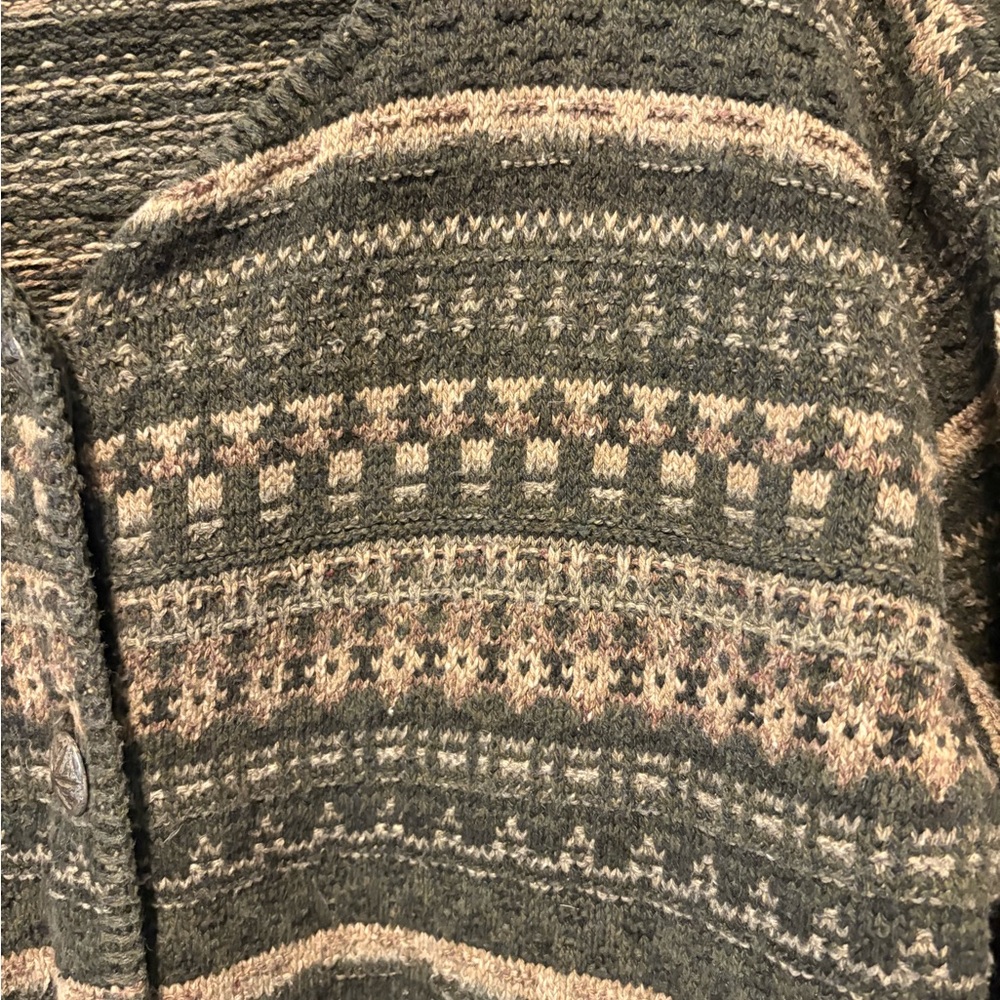 ALPS cotton Green tan knit cardigan sweater button geometric women size m medium - Picture 2 of 6